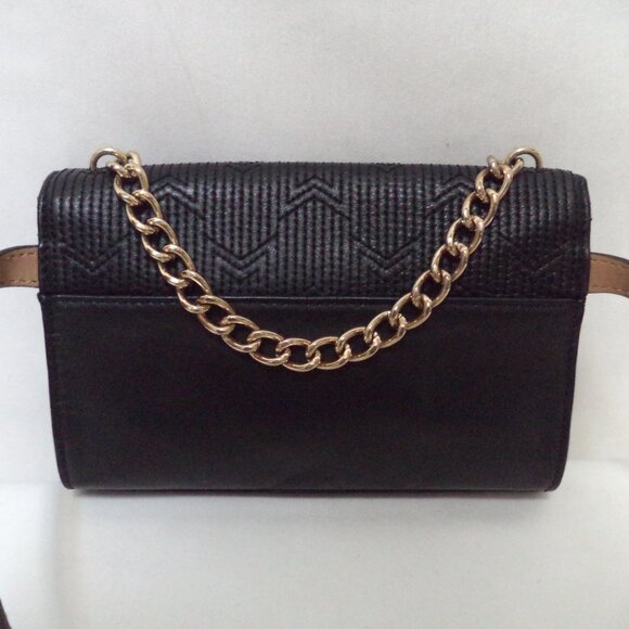 Michael Kors Leather quilted Belt Crossbody bag purse black Fanny Pack chain - Picture 6 of 13